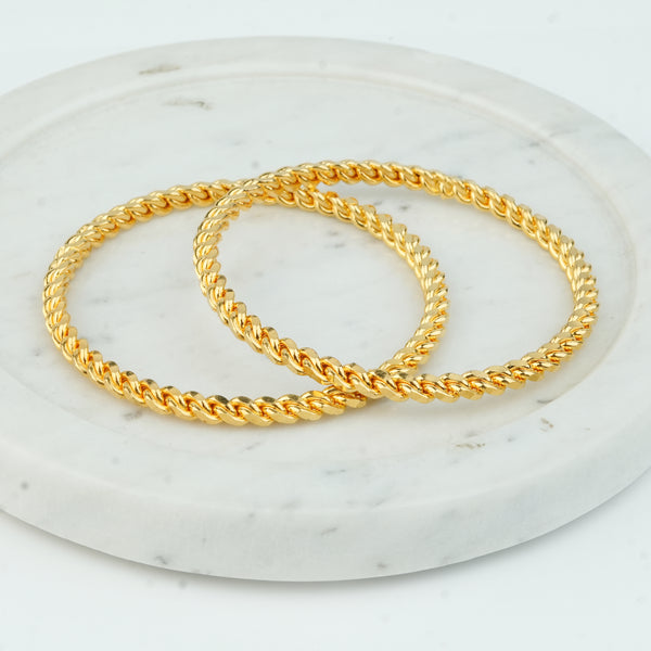 22K Gold Plated Fashion Twisted Bangle (Pair)