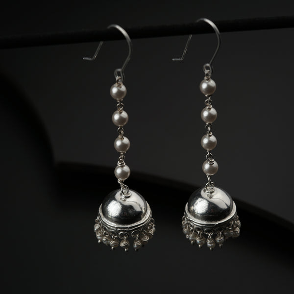 Silver Jhumki with Pearls: Medium