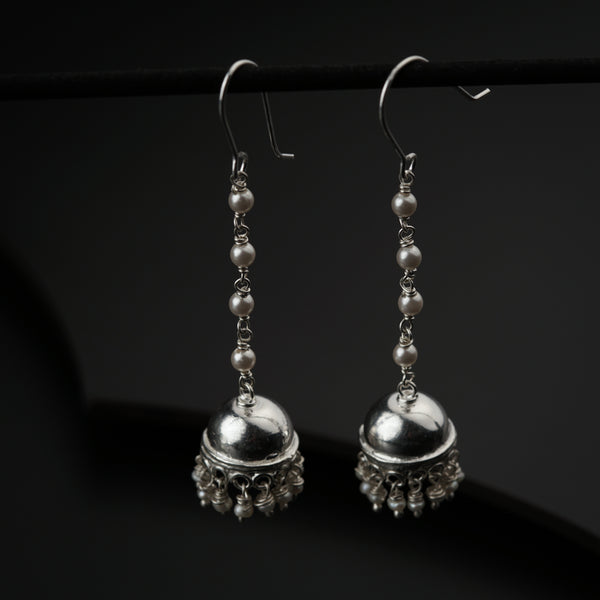 Silver Jhumki with Pearls: Small