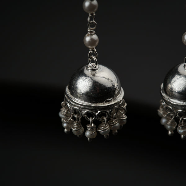 Silver Jhumki with Pearls: Small