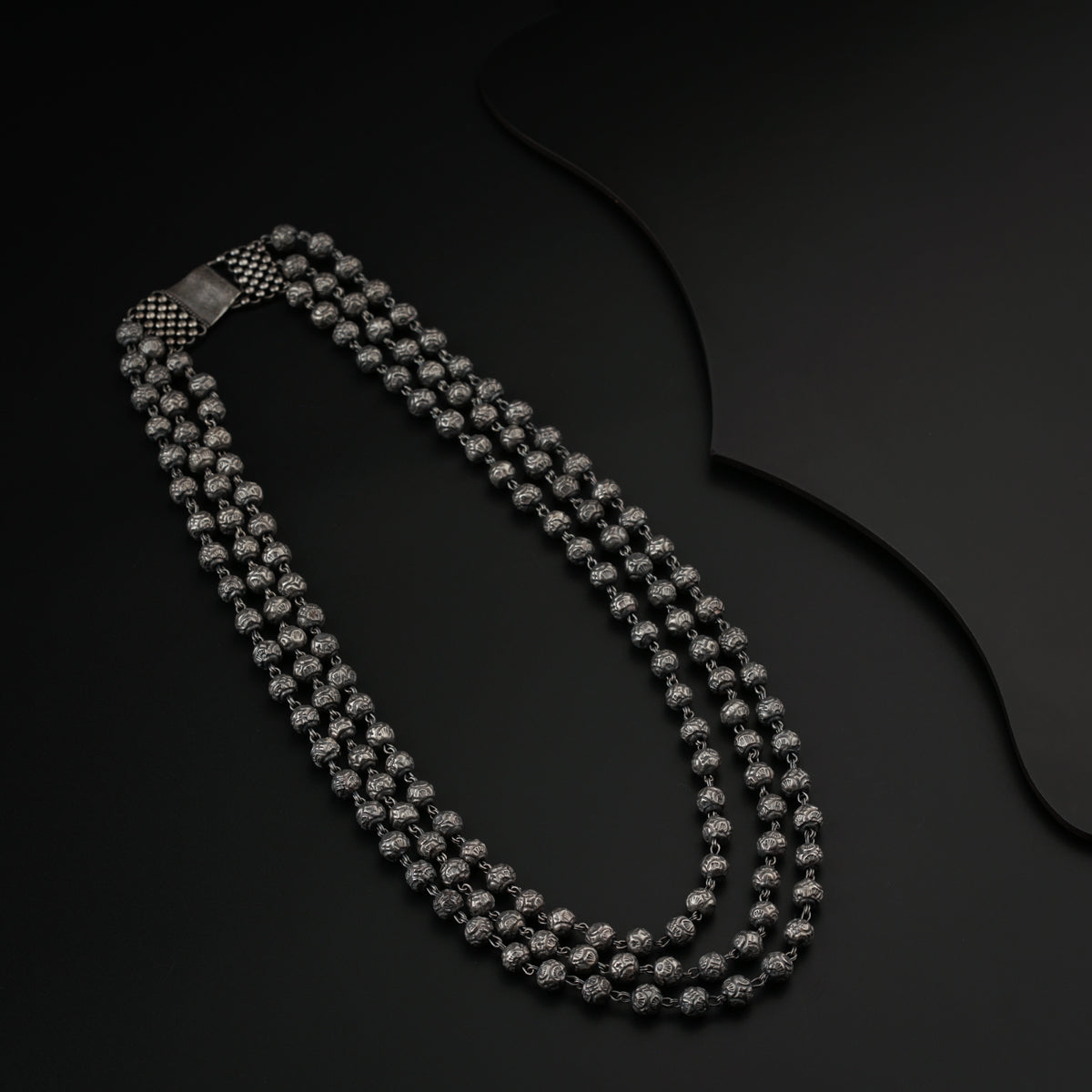 Mohan maal : Classic Maharashtrian Necklace 3 layers , oxidised silver finish