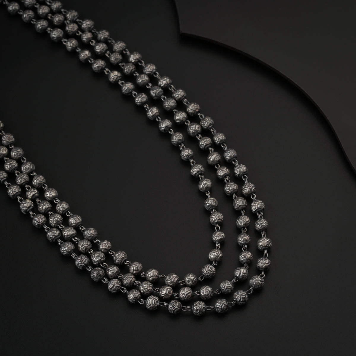 Mohan maal : Classic Maharashtrian Necklace 3 layers , oxidised silver finish