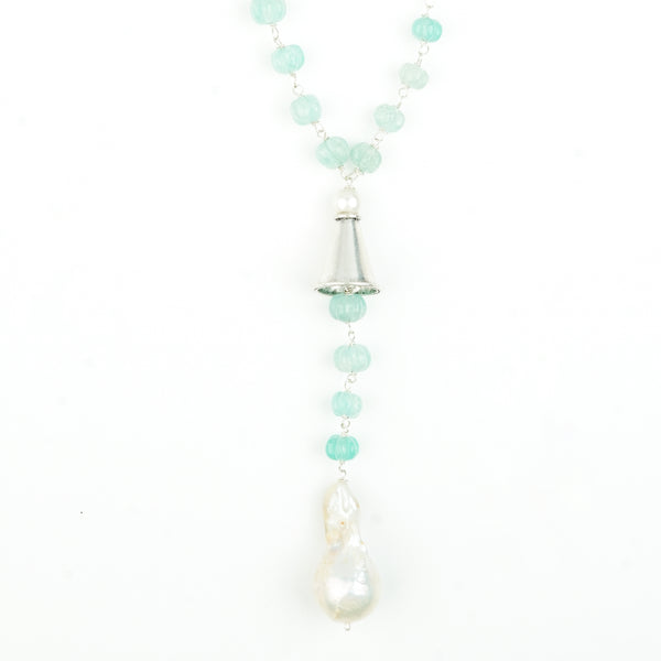 Russian Quatrz & Baroque Pearl Y Necklace (Project Handmade)