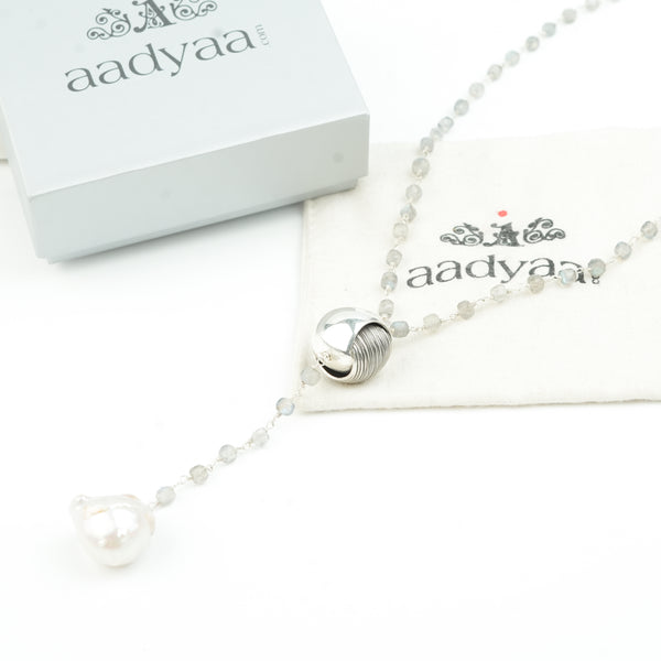 Baroque Pearl & Labradorite Y Necklace (Project Handmade)
