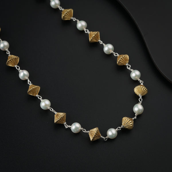 Silver Bead Ganthan with Pearls (20 Inches)