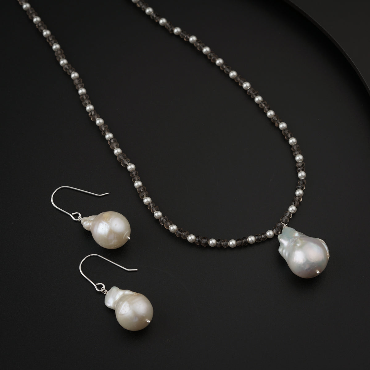 Handmade Smokey Quartz and Pearls Set