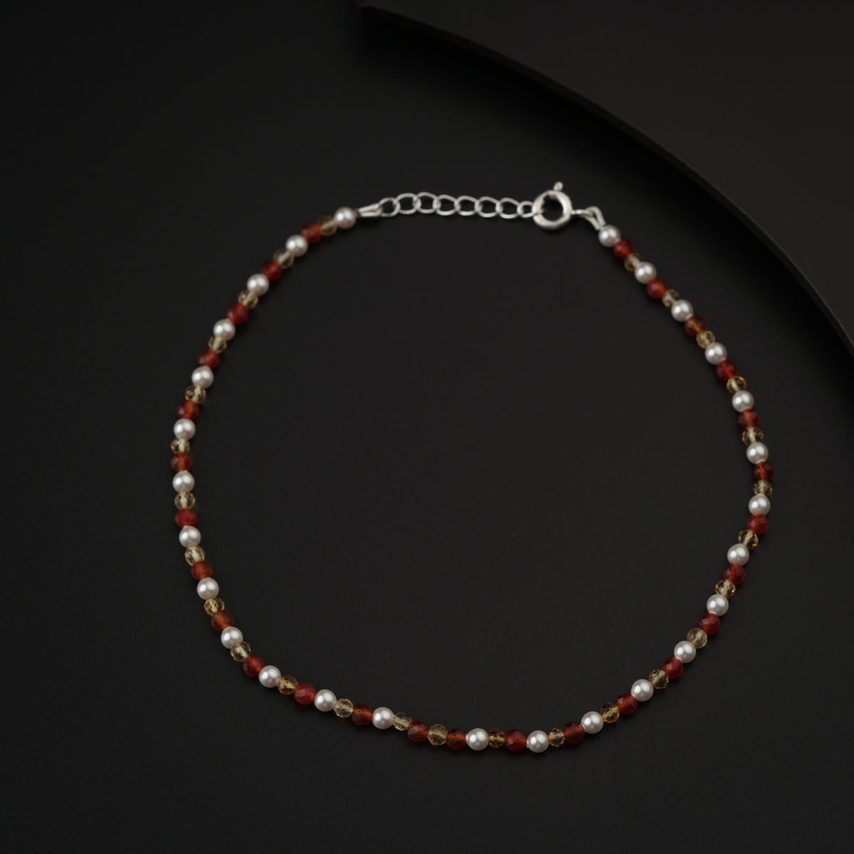Multicolor Semi Precious Stones & Pearls Anklet