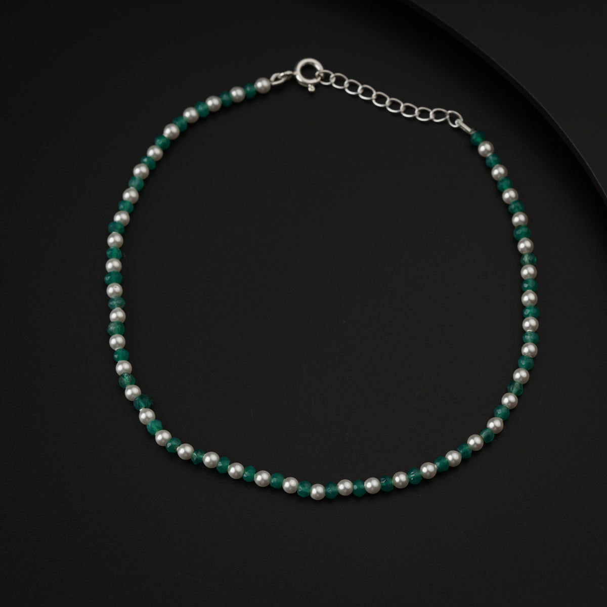 Green Onyx and Pearls Anklet