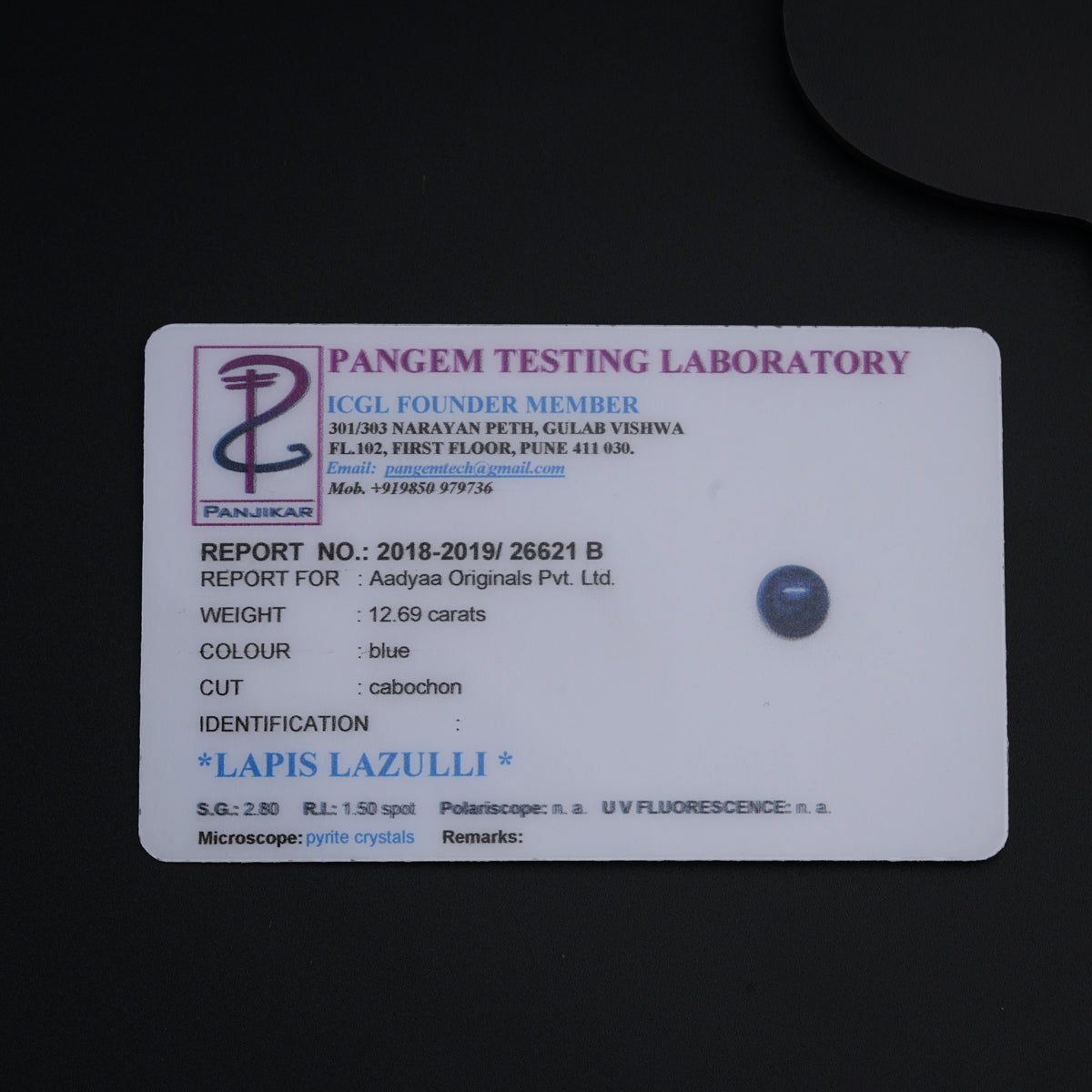 a label on a table that says pancem testing laboratory