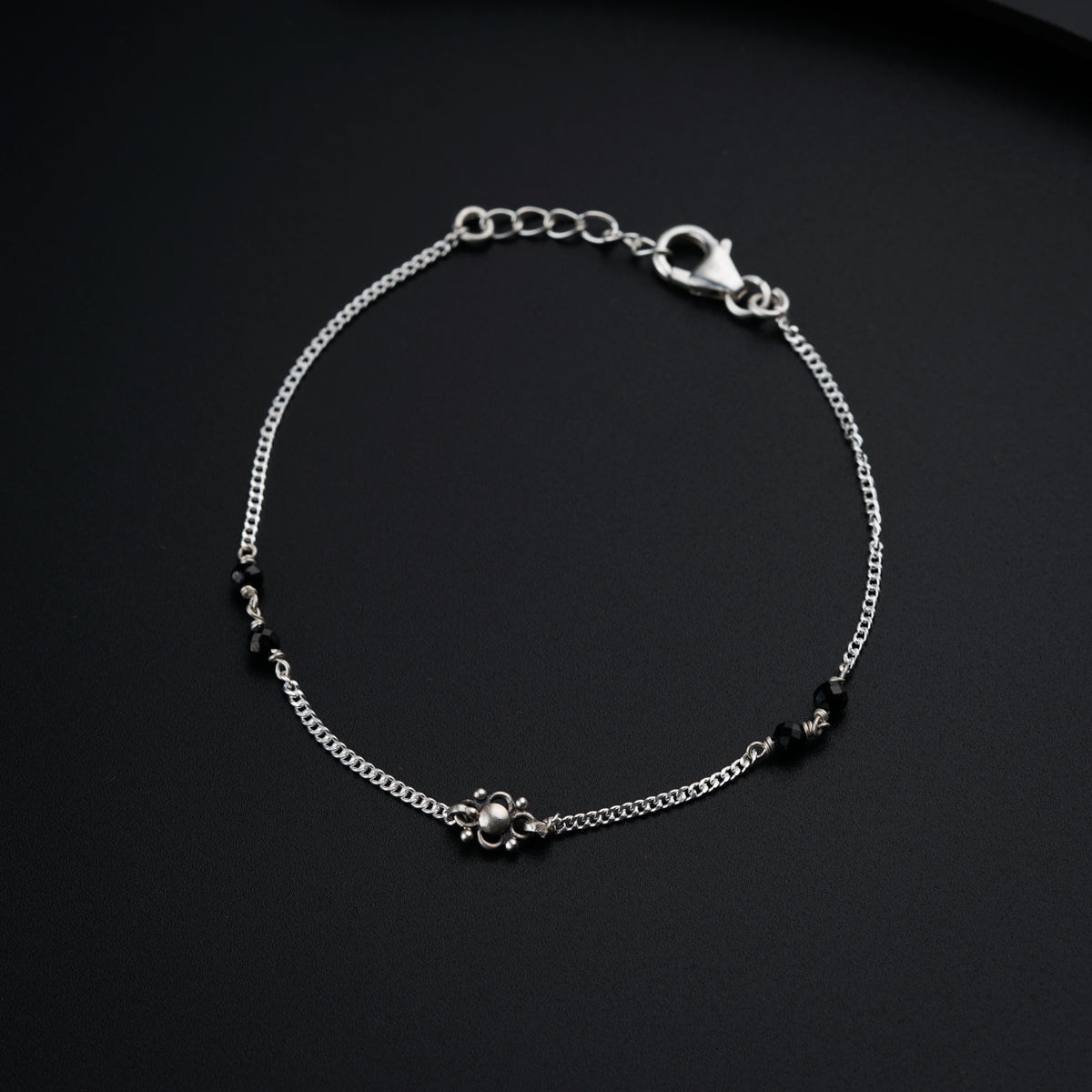 Handmade Silver Mangalsutra Bracelet with Black Spinel