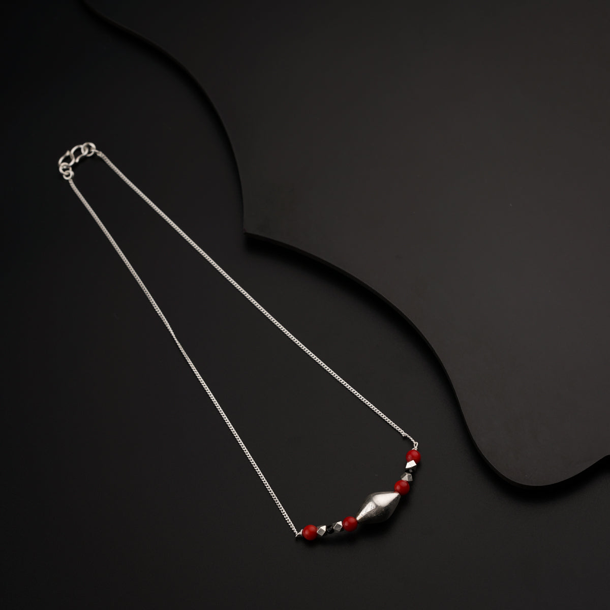 Silver Mangalsutra with dholki bead and corals
