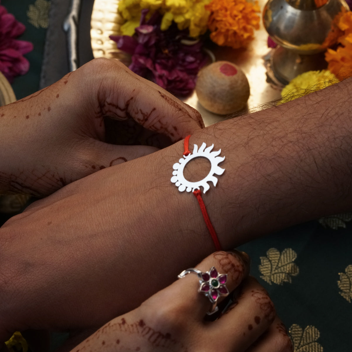 Handcrafted Silver Rakhi: Sun
