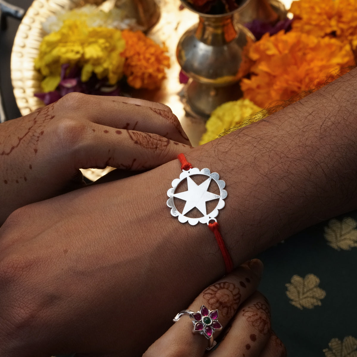 Silver Laser cut Star Rakhi: Big