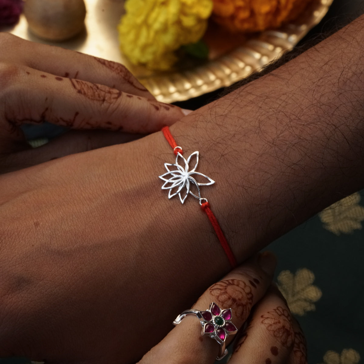 Handmade Silver Rakhi: Lotus