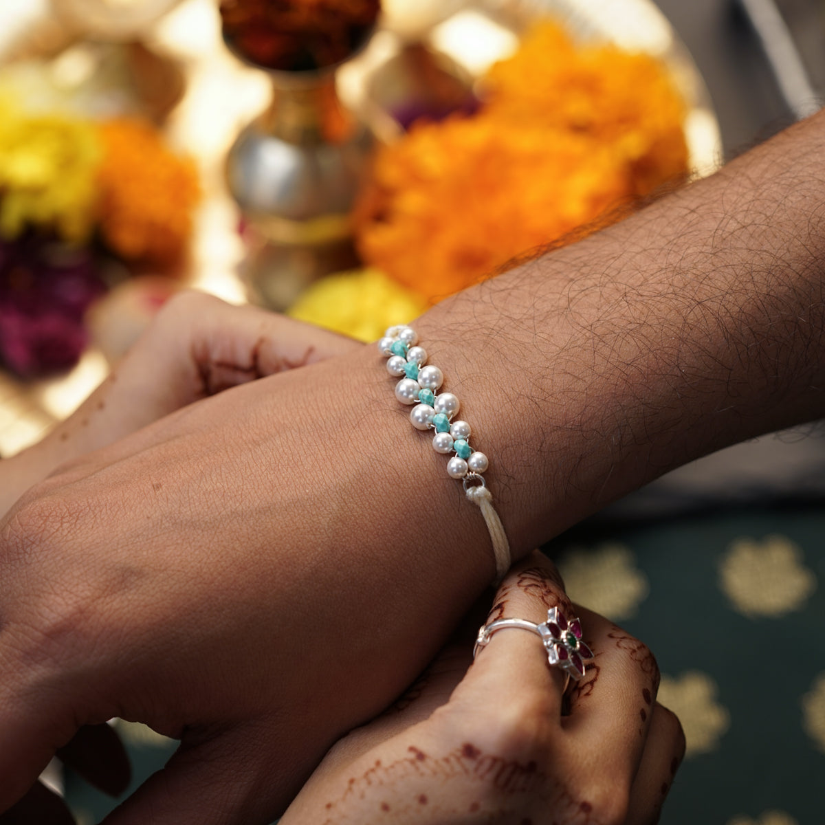 Handmade Turquoise and Pearl Rakhi