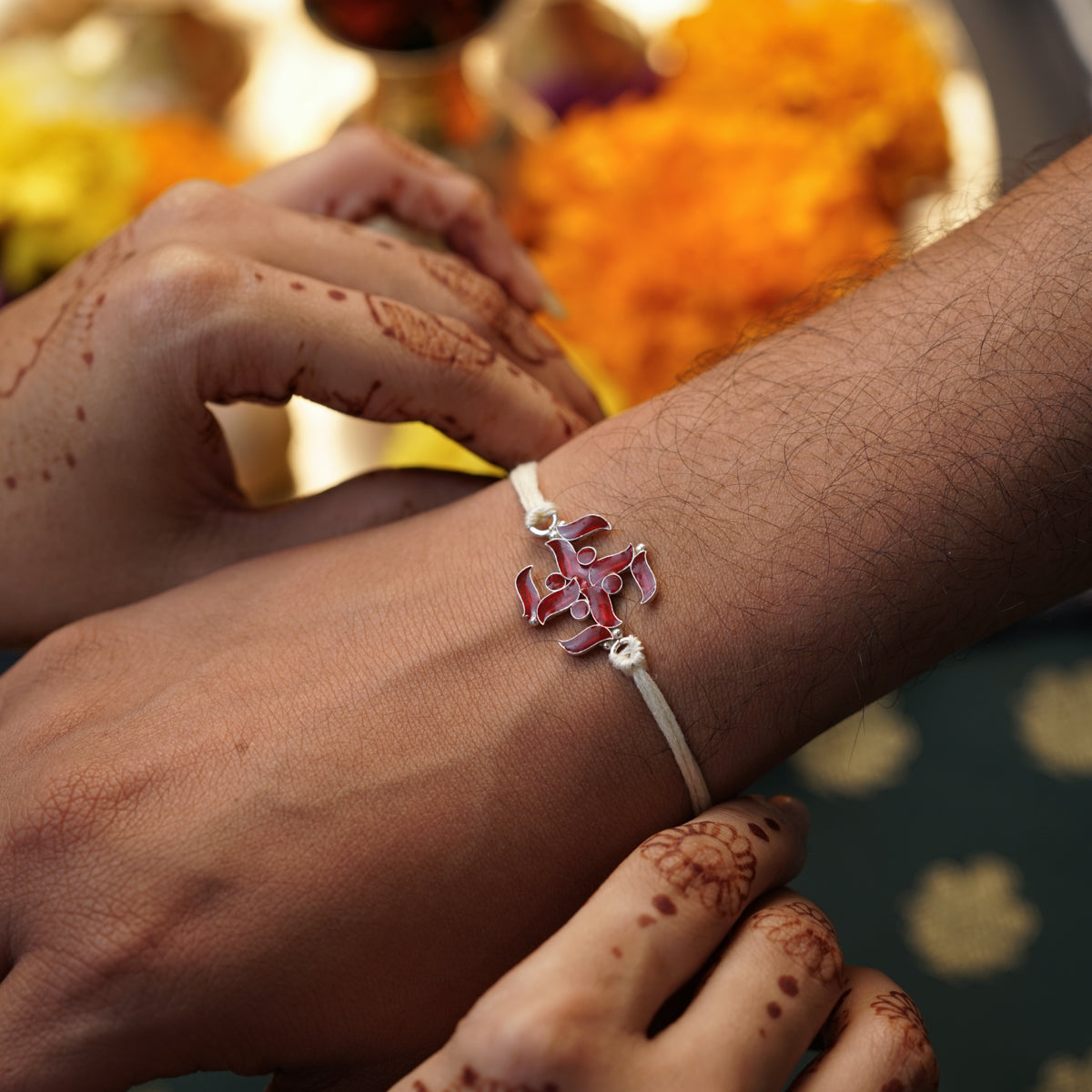 Silver Meenakari Swastik Rakhi