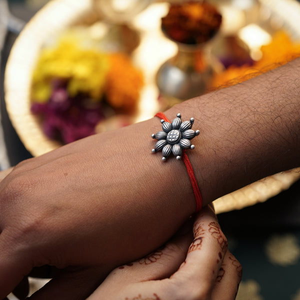 Handcrafted Silver Rakhi/Pendant: Big Flower