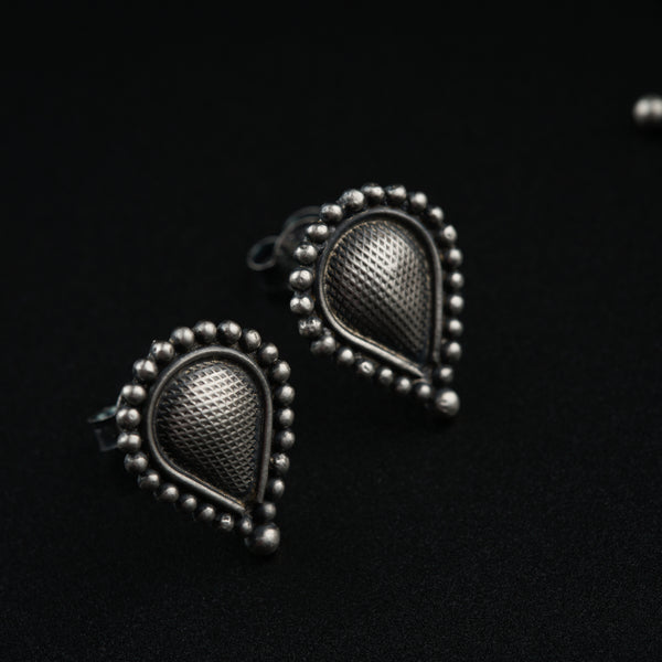 Silver teardrop earrings with beaded border for jewelry sets