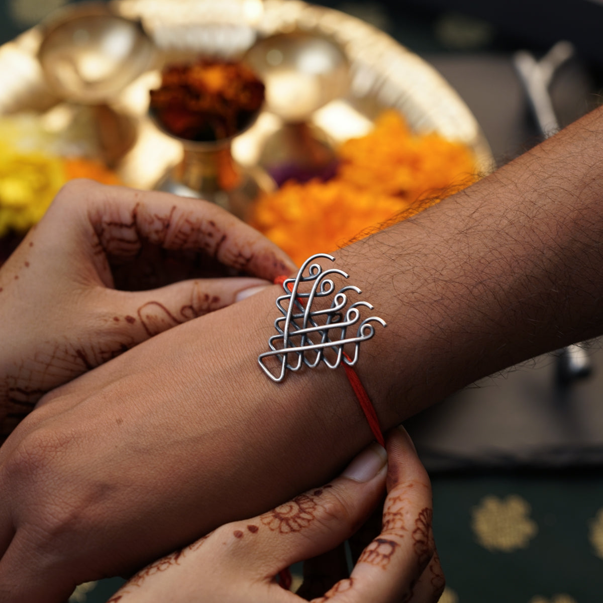 Silver Saraswati Rakhi/Pendant ( Motif size : Medium )