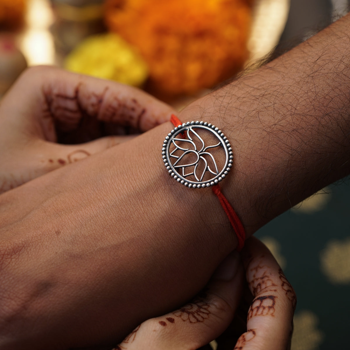 Handcrafted Silver Rakhi/Pendant: Lotus