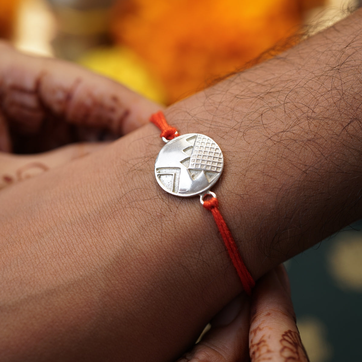 Silver Round Shape Rakhi