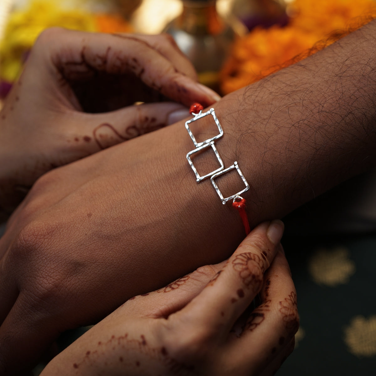 Silver Hammered Rakhi