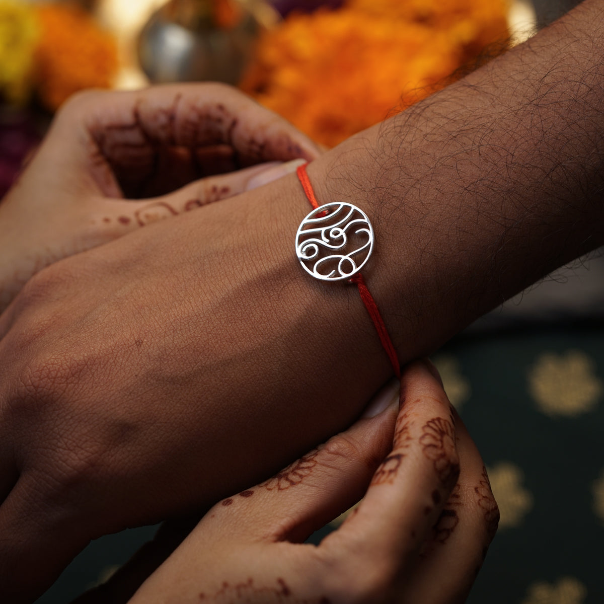 Handcrafted Silver Rakhi/Pendant: रक्षा (Raksha)