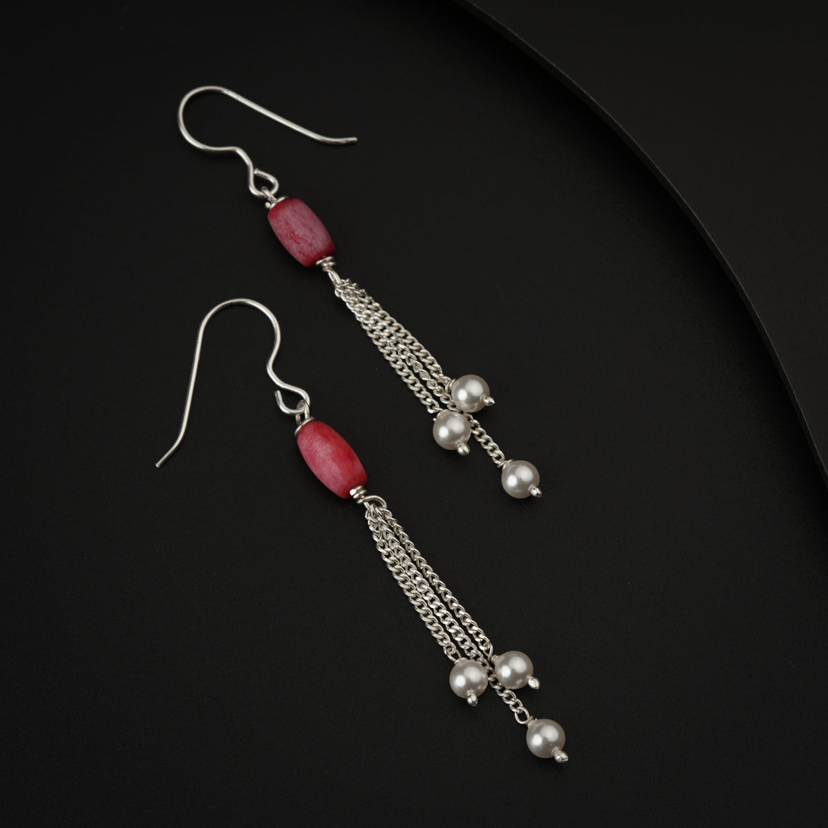 Coral with Pearl Drop Silver Earring