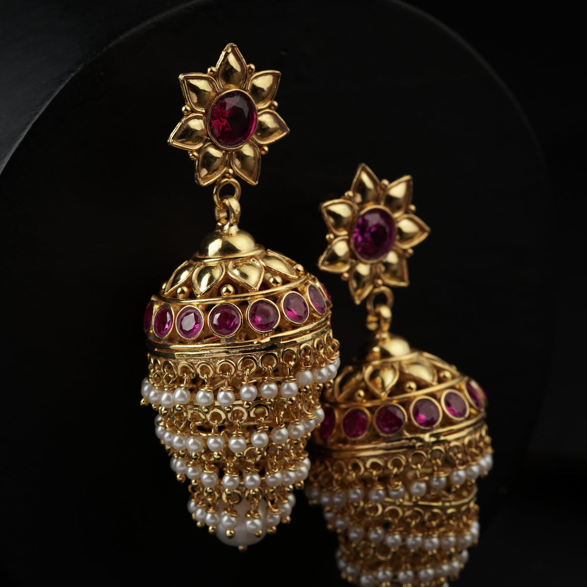 Silver Jhumki with Pearl Gold Plated