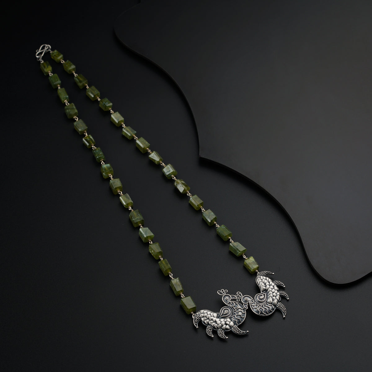 Silver Peacock Necklace with Vasonite stones
