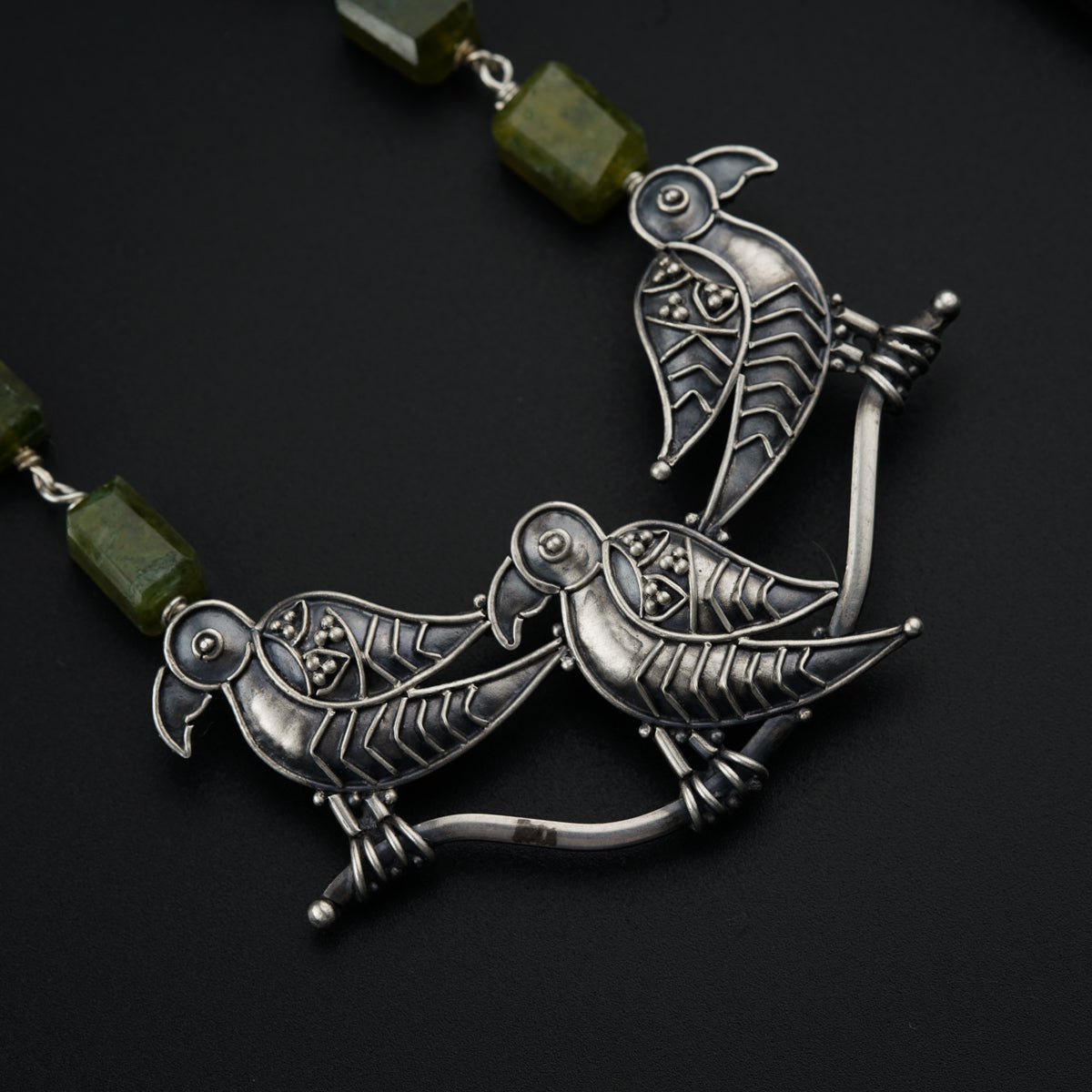 Silver Parrot Necklace with Vasonite stones