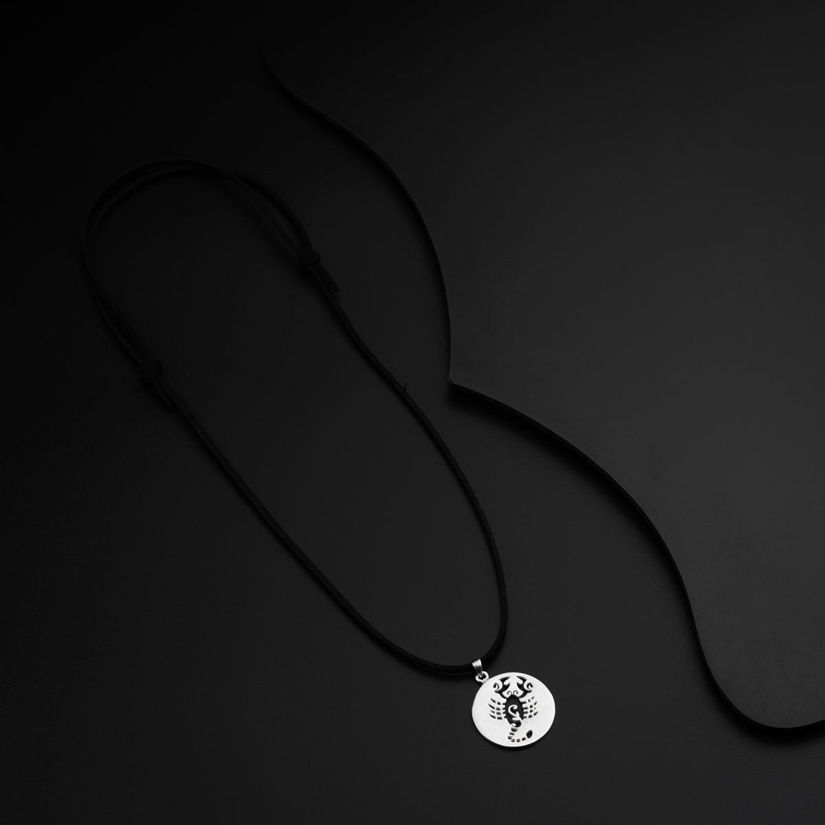 a black and white photo of a necklace