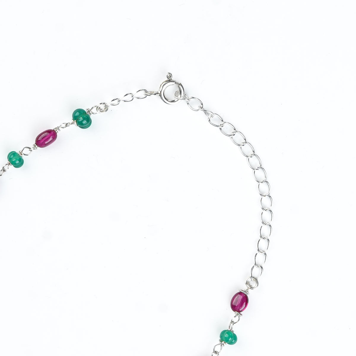 Silver Bageecha Flower Set with Rubies & Green Onyx