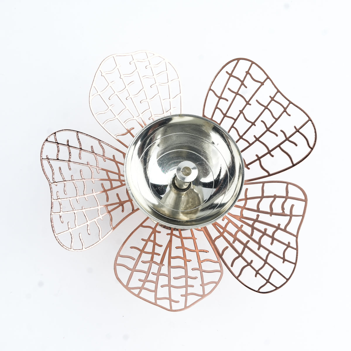 Silver Plated Metal Alloy Flower Diya