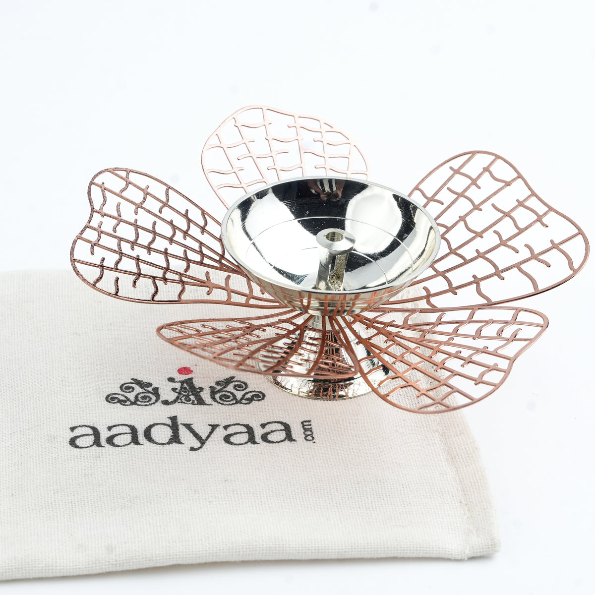 Silver Plated Metal Alloy Flower Diya