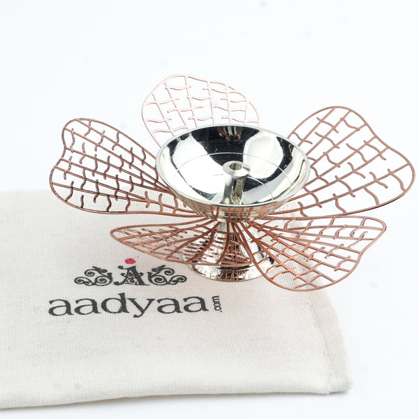 Silver Plated Metal Alloy Flower Diya