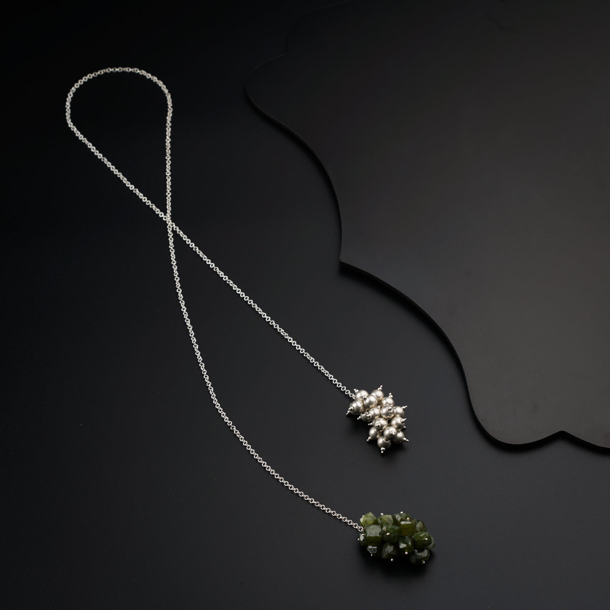 Tie and Wear Necklace: Silver Beads and Vasonite