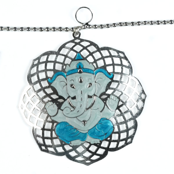 Silver Plated Leaf & Lotus Toran with Blue Enamel