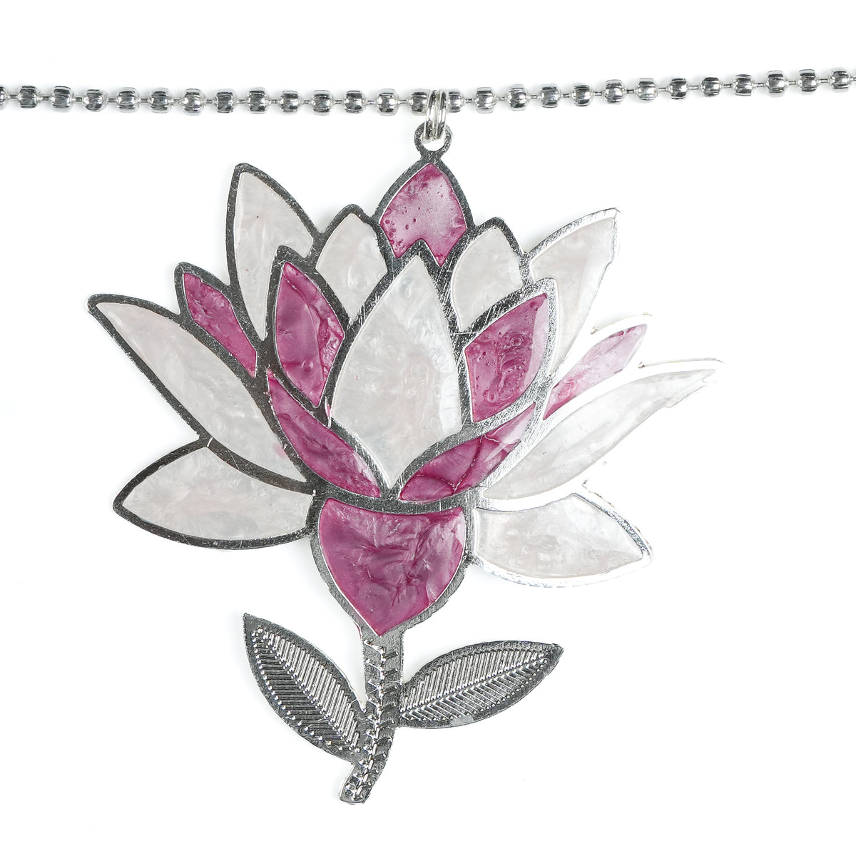 Silver Plated Leaf & Lotus Toran with Pink Enamel