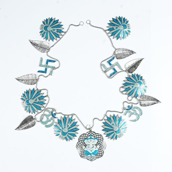 Silver Plated Leaf & Peacock Toran with Blue Enamel