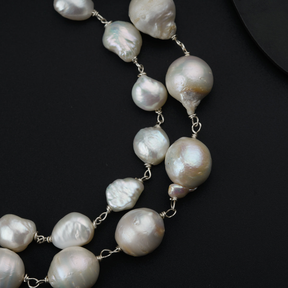Silver set with double layered pearls and mohanmaal