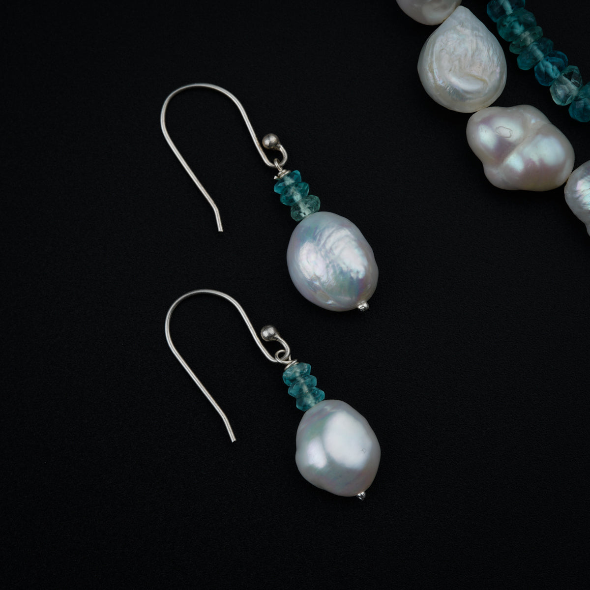 Silver set with double layered blue jade stones and Pearls