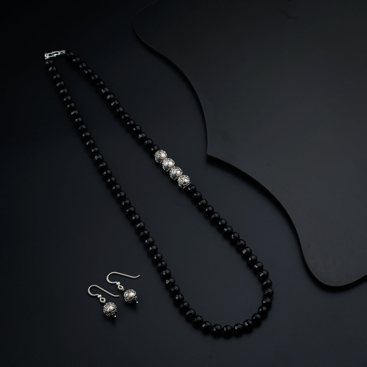 Tribal: Silver with Black Spinel Necklace