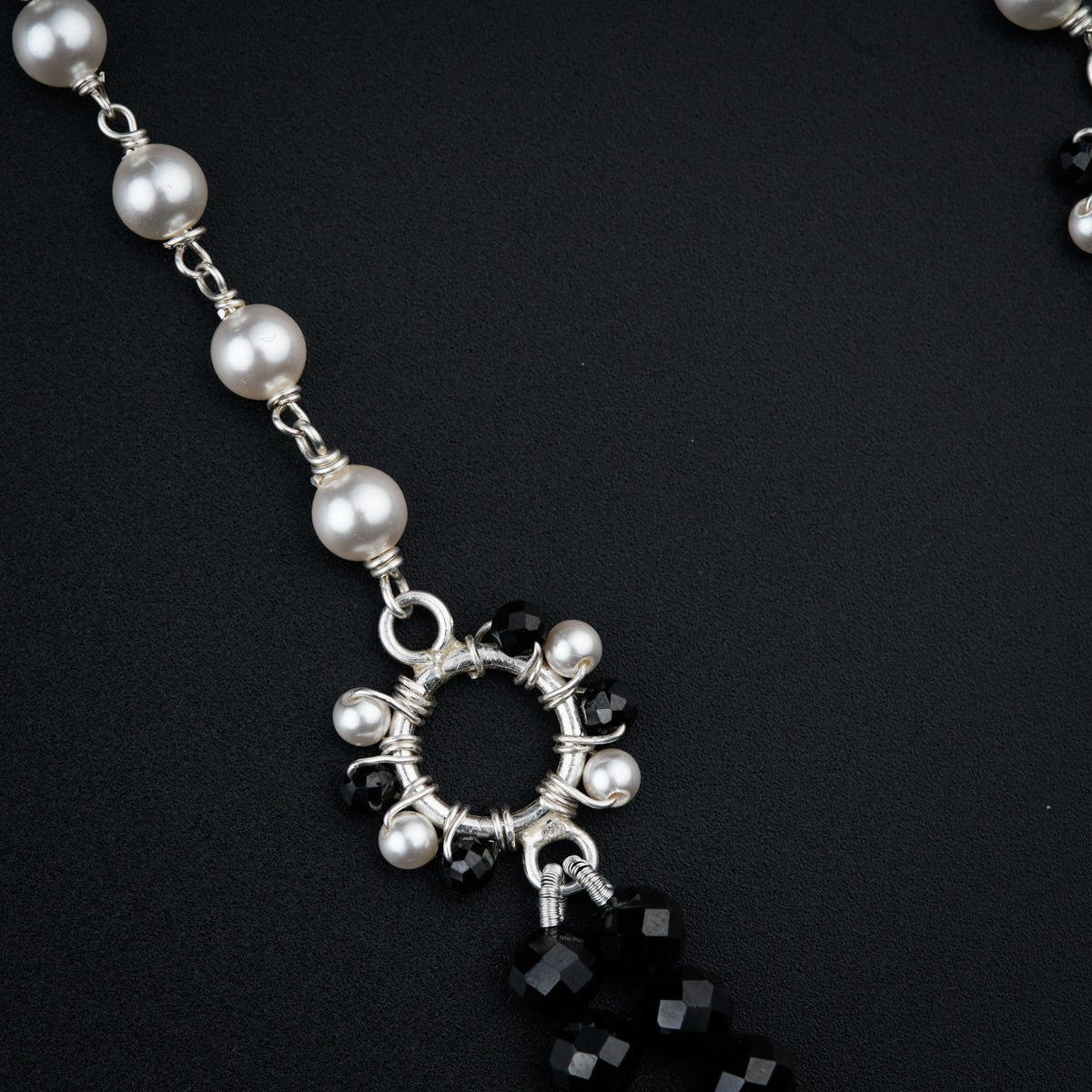Silver two layer set with Black Spinel and Pearls