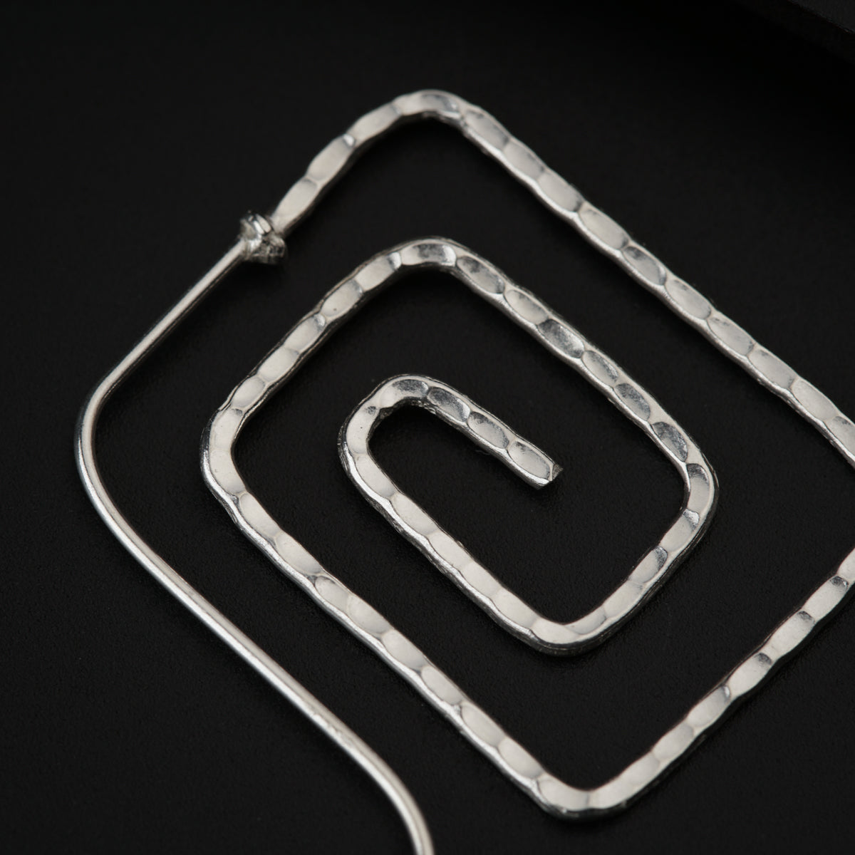 Silver Spiral Square Hammered Earrings
