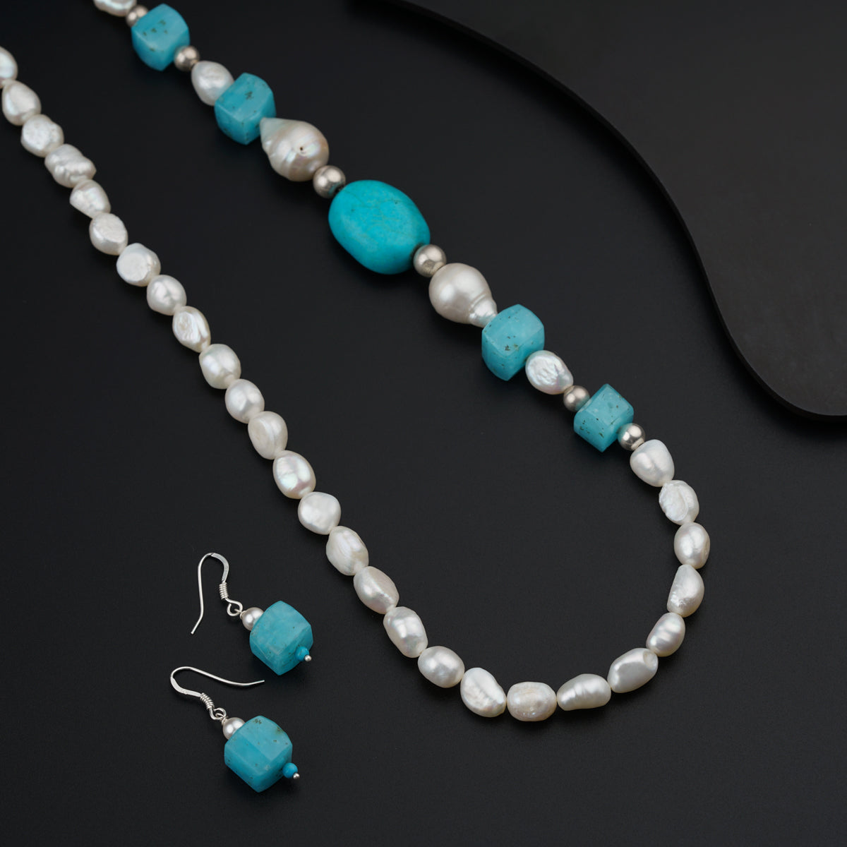Silver Set with Larimar stones and Fresh Water Pearls