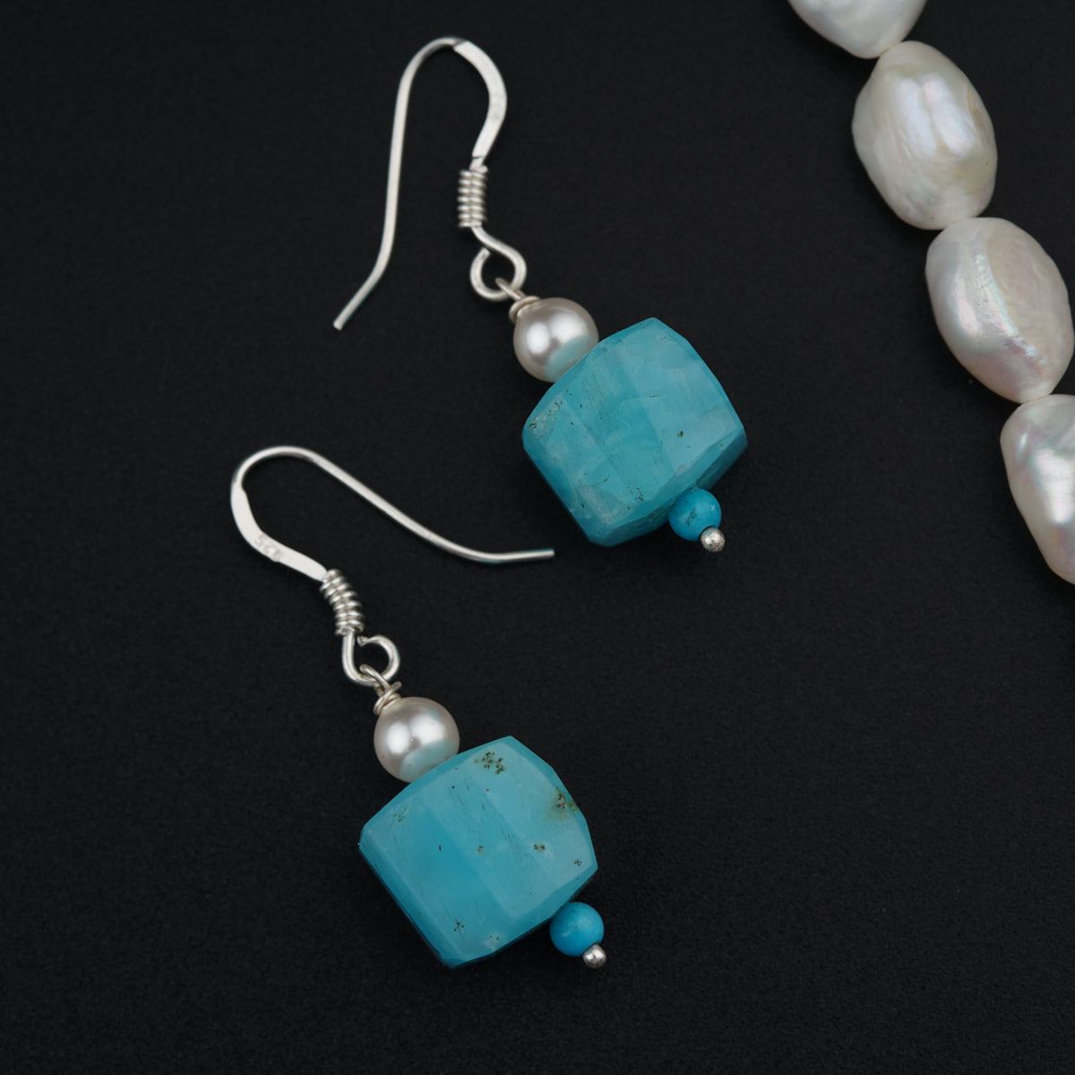 Silver Set with Larimar stones and Fresh Water Pearls