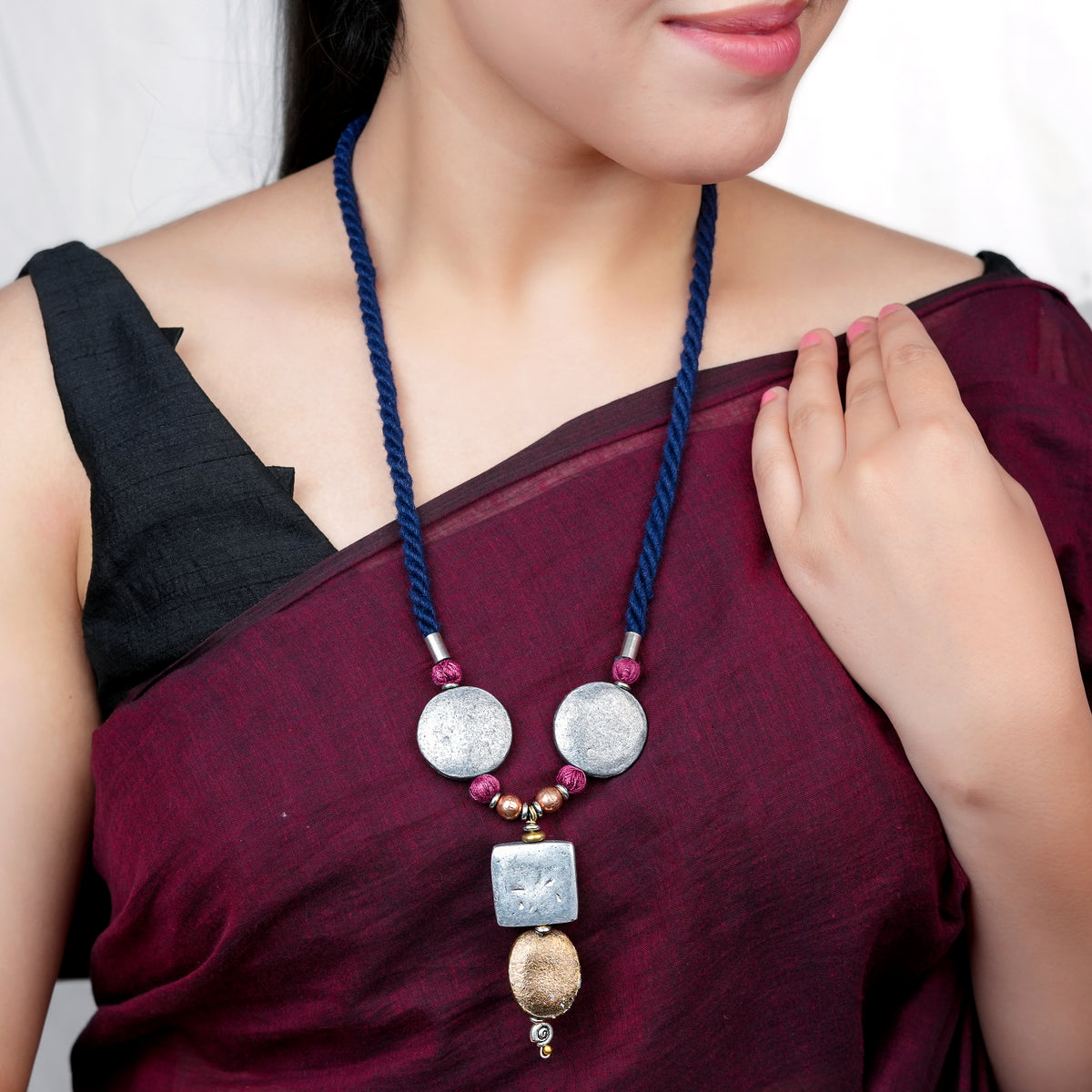 German Silver Choker Necklace with Copper Beads