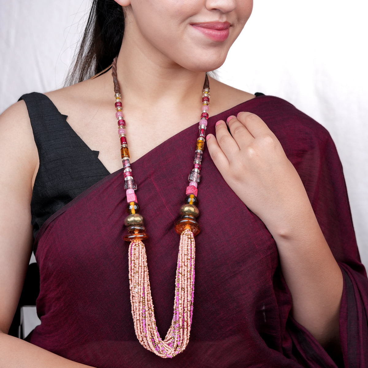 Multilayer Bunch Necklace with Brass Beads