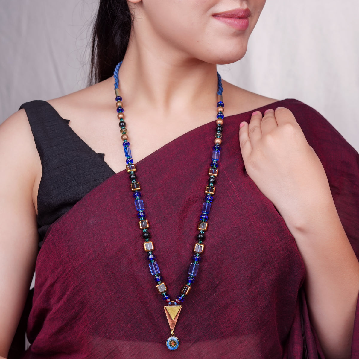 Brass Triangle & Multicolour Glass Bead Necklace